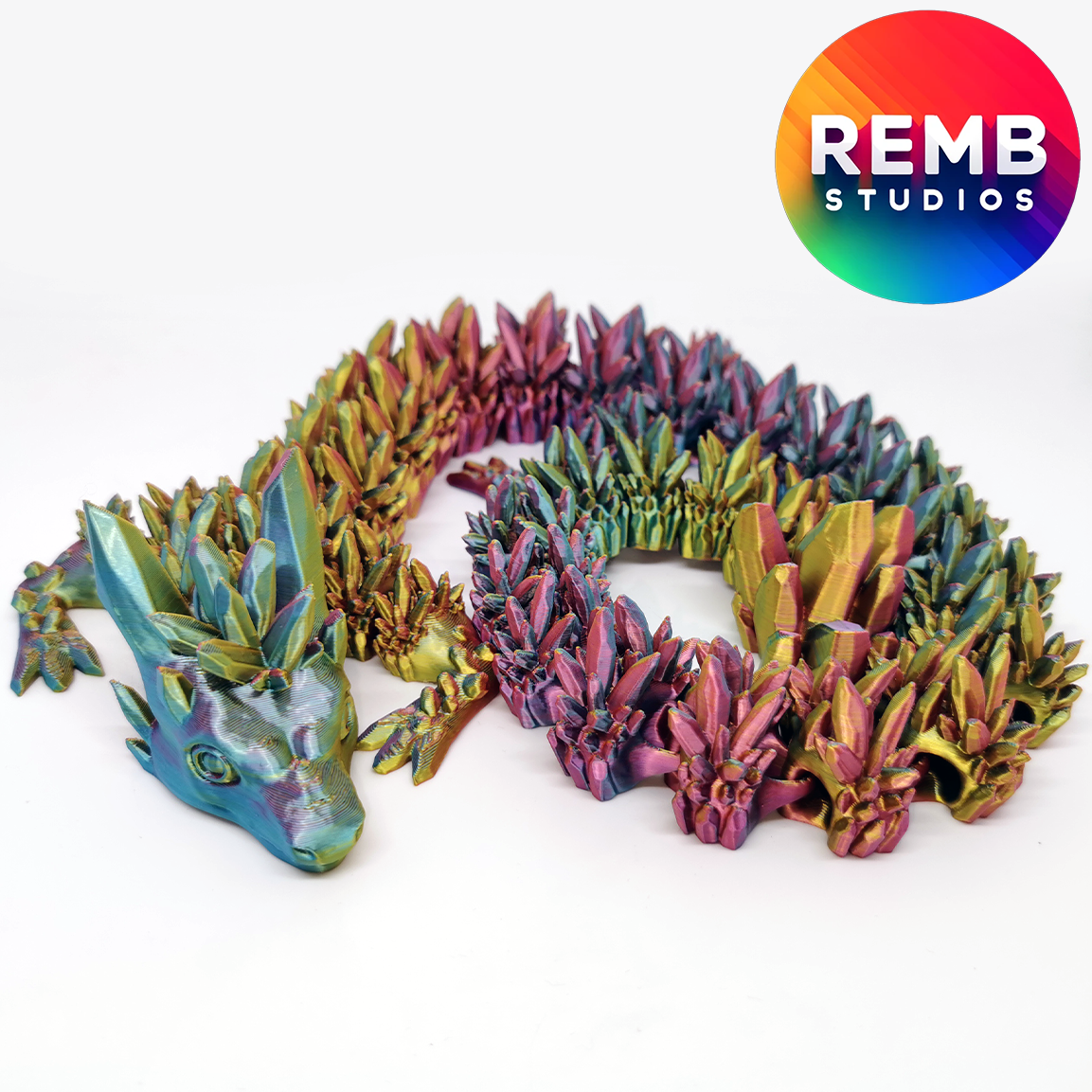 Articulated Crystal Dragon Remb Studios, STL file for 3D printing, STL print files, Print in Place